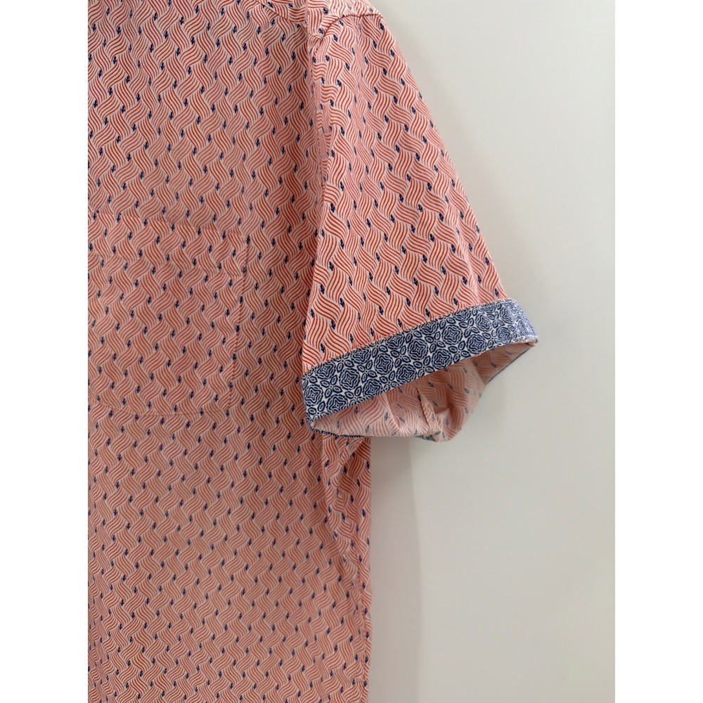 Johnston & Murphy Mens Large Red Blue Geometric Short Sleeve Button Down Shirt - Picture 3 of 7
